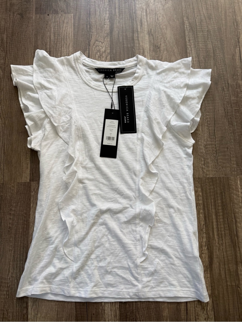 NWT Veronica Beard Jeans Bea Ruffle Tee White Size XS $138
